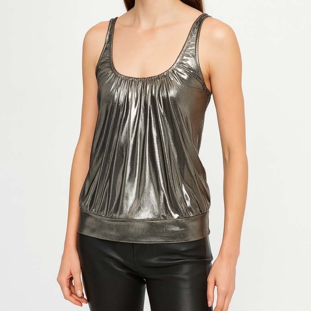Artizia Talula Camisole Tank Spaghetti Strap R-Neck Event Holiday Silver Lame M